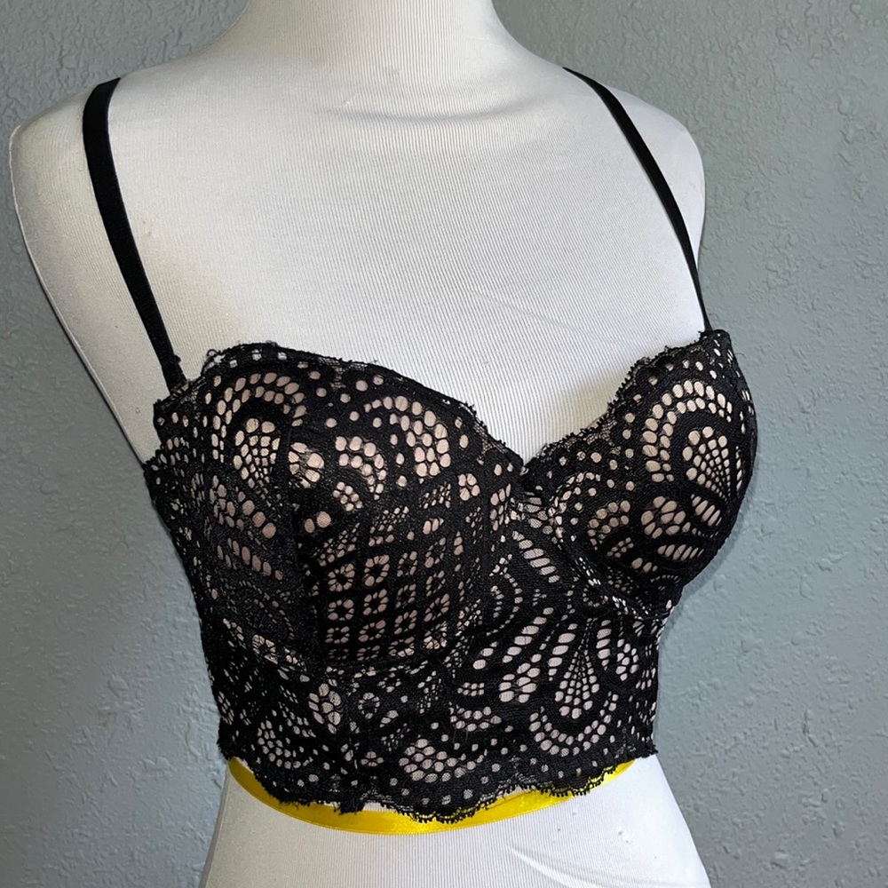 Longline Tan & Black Lace Push-up Bustier Top Size 34C Super cute & sexy!